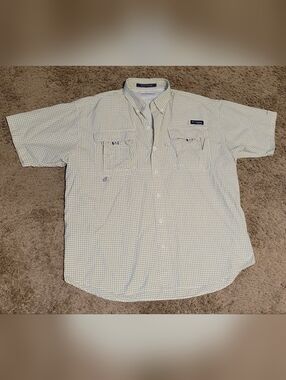 Columbia Short-Sleeve Button-Down Shirt in Yellow and Blue Check